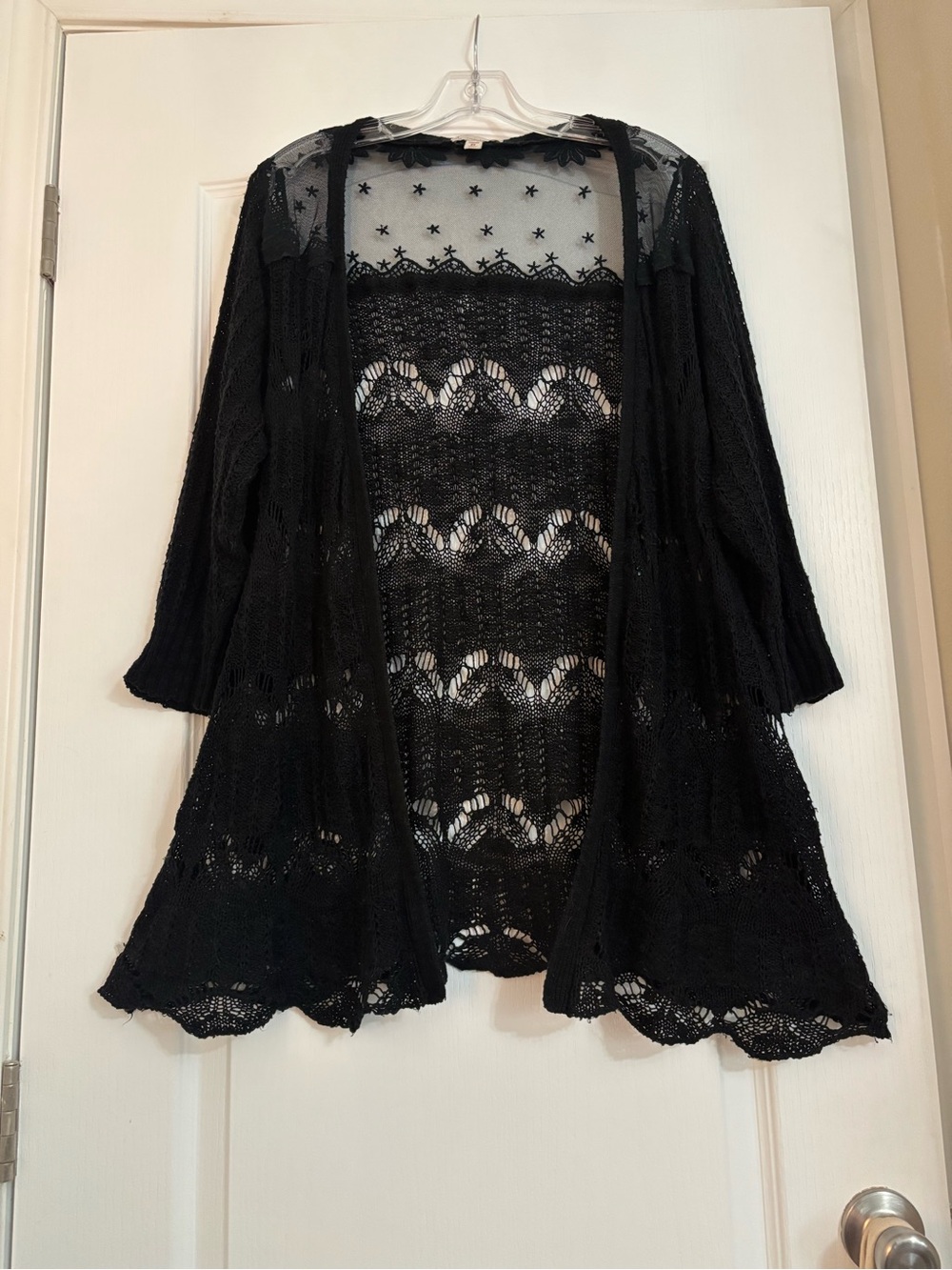 Black Women's Openfront Lace Knit Cardigan
